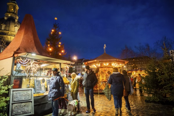 The historic Christmas market on the Neumarkt in front of the Church of Our Lady, Dresden, Saxony,