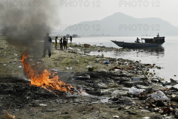 Polluted banks of Brahmaputra River, in Guwahati, Assam, India on Monday, March 22, 2021. March 22