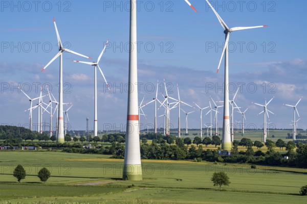 Wind farm north-east of Bad Wünnenberg, East Westphalia Lippe, Paderborn district, with the A44