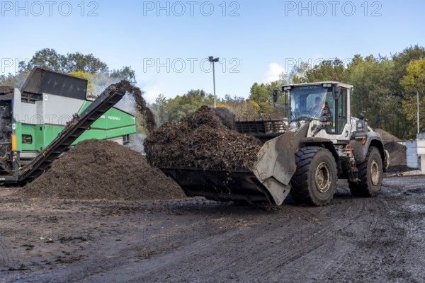 Composting plant, organic waste is composted, sorted by size, smaller parts are reused as compost,