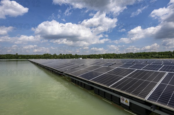 Germany's largest floating solar power plant on the Silbersee III, a quarry pond no longer used for