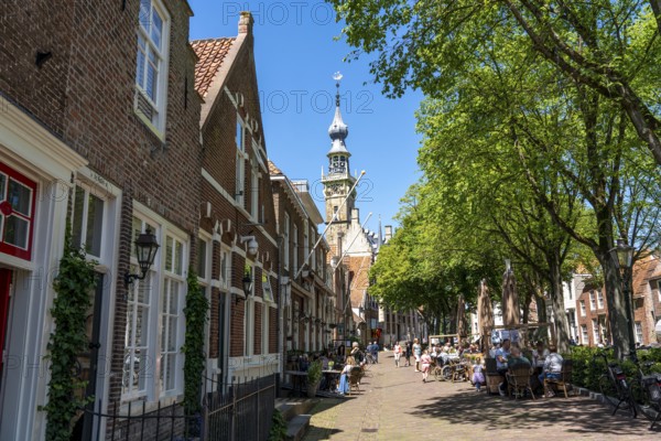 The town of Veere, province of Zeeland, the old town hall, market square, cafés and shops, old town
