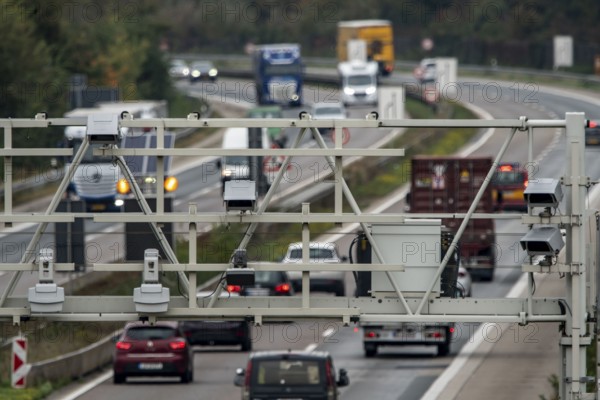Sensors on a toll bridge, for recording motorway tolls, on the A3 motorway near Hamminkeln, Lower