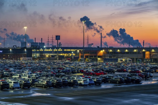 Car terminal in the Logport I inland port in Duisburg on the Rhine, vehicle handling of new cars,
