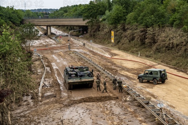 Flood on the Erft, here the federal road B265 destroyed by the water, Erftstadt, North