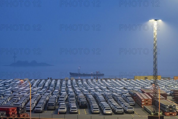 Parking space for import vehicles, hundreds of Hyundai Ioniq, electric cars, waiting for onward