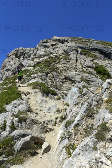 The rocky ascent to the summit of Pierre Avoi, Valais Alps, Verbier, Valais, Switzerland, Europe