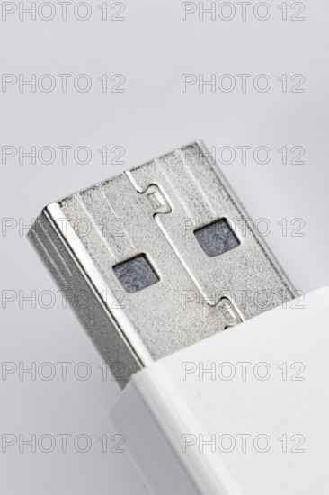 Close-up of a USB type A plug on a white background