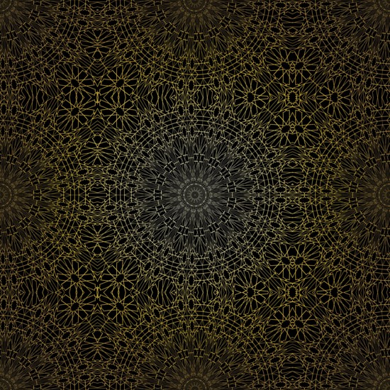 Geometric gold lace seamless pattern. Arabic tile lattice vector background.