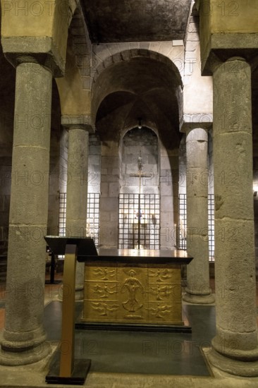 Orcival. Crypt of Notre-Dame d'Orcival, Puy-de-Dôme, Auvergne-Rhone-Alpes, France, Europe