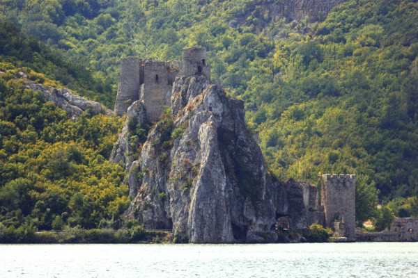 View of the castle on the Danube on the Serbian side opposite Coronini, Danube landscape, Iron Tor