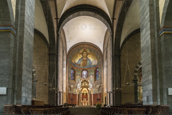 Interior view, Romanesque monastery church, Benedictine Abbey Maria Laach, Eifel,