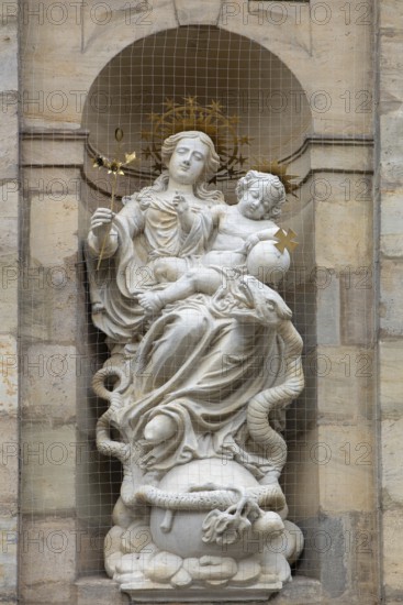 Statue of Maria immaculata, in a niche of St Martin's Church, Bamberg, Upper Franconia, Bavaria,