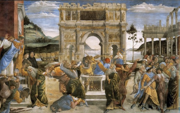 Die Bestrafung von Korach, Datan und Abiram, Fresko aus der Sixtinischen Kapelle, The Punishment of