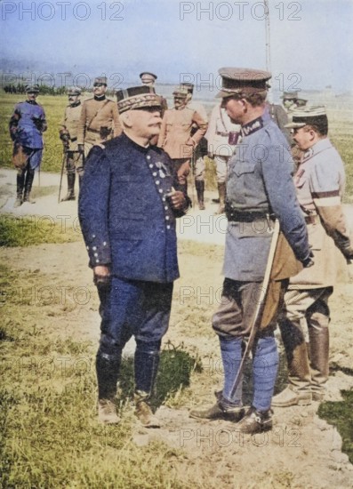 The national heroes of France and Belgium: a meeting at the front between General Joffre (left) and