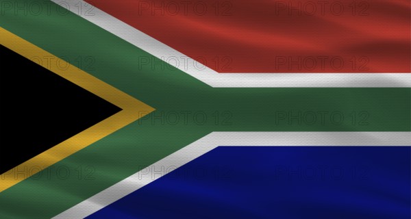 South Africa flag with fabric texture waving, close up of flag of South Africa with cloth texture