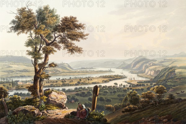 View from Karthaus to Stolzenfels Castle in the Middle Rhine Valley in Koblenz,
