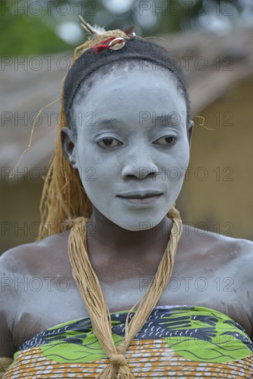 Portrait of a sick woman during a healing dance, healing ceremony, Nkala, Bandundu Province,