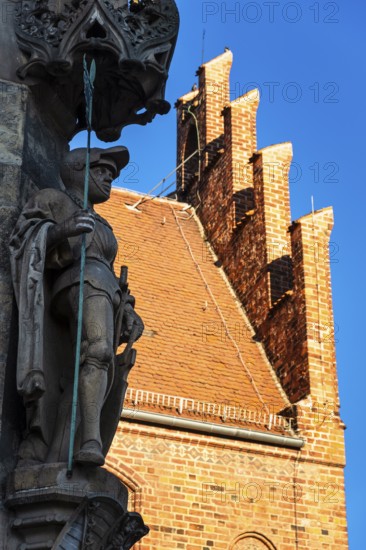 Figure of Saint Mauritius on the town hall of Jüterbog, Brandenburg, Germany, Europe