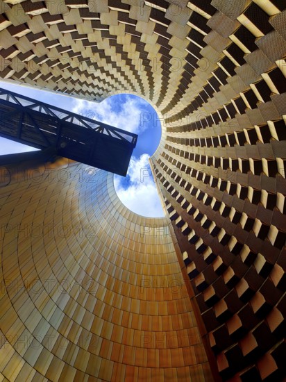 Interior view of the tower. Vulcania Park. Auvergne Volcanoes Regional Nature Park. Puy de Dome