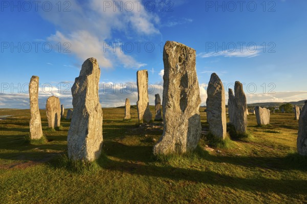 Calanais Standing Stones central stone circle erected between 2900-2600BC measuring 11 metres wide.