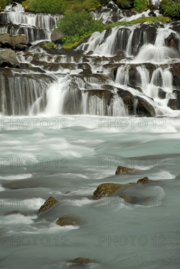 Hraunfossar waterfalls, lava waterfalls, river Hvita, Iceland, Europe