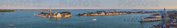 Panorama of Venice lagoon and San Giorgio di Maggiore church and Santa Maria della Salute with