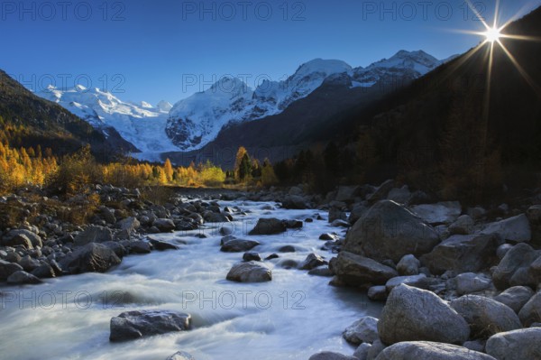 Piz Palü, 3905 m, Piz Bernina, 4049 m, Piz Morteratsch, 3751, Upper Engadine, Grisons, Switzerland,