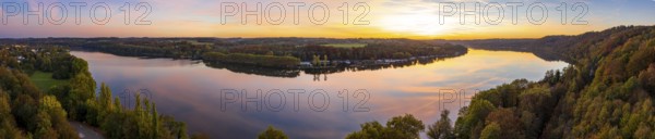 Sunset at Lake Baldeney in Essen, Ruhr reservoir, Essen, North Rhine-Westphalia, Germany, Europe