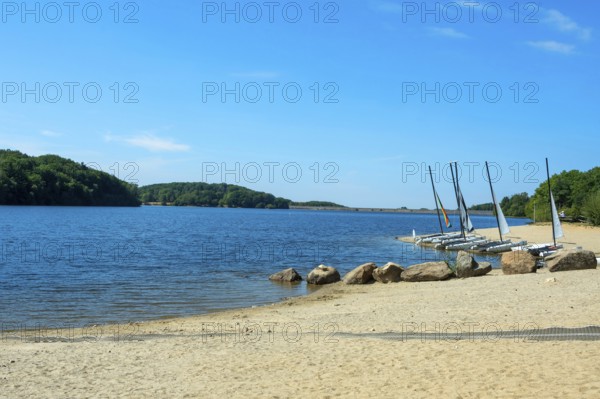 Lake of Lastioulles. Artificial lake of 125 hectares. Hydroelectric network of the Dordogne basin.