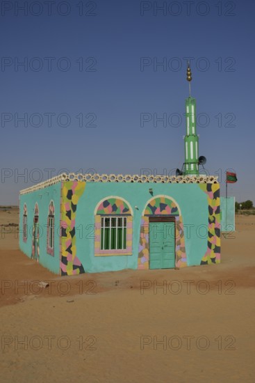 Sufi Gadria Mokakshfia Mosque, typical colourful Nubian pattern, Al Dabbah, Northern State, Nubia,