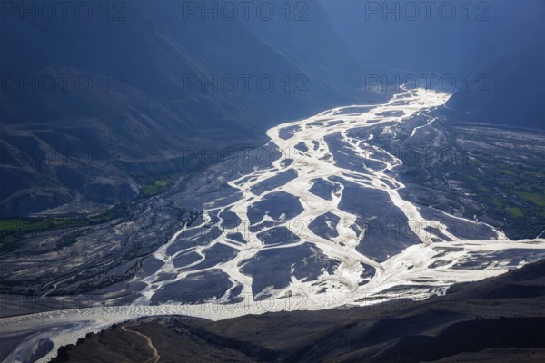 Confluence of Pin and Spiti rivers in Himalayas. Spiti valley, Himachal Pradesh, India, Asia
