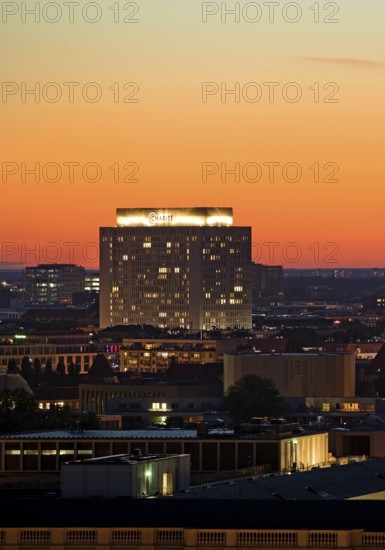 Charité bed tower in Abendrot, Berlin, Germany, Europe