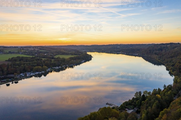 Sunset at Lake Baldeney in Essen, Ruhr reservoir, Essen, North Rhine-Westphalia, Germany, Europe