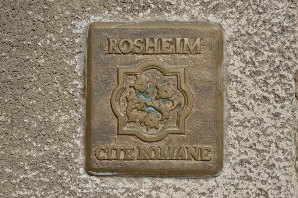 Rosheim Cité novels sign on a wall in the historic centre of Rosheim, Bas-Rhin, Alsace, France,