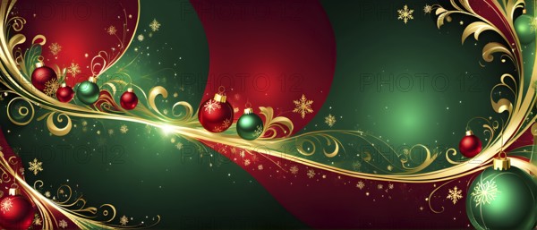 Abstract wallpaper illustration of Christmas symbols for gift cards, swirling shapes and lines, in