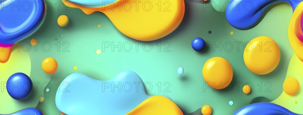 Abstract wallpaper with colorful blobs and liquid shapes on a green background, AI generated