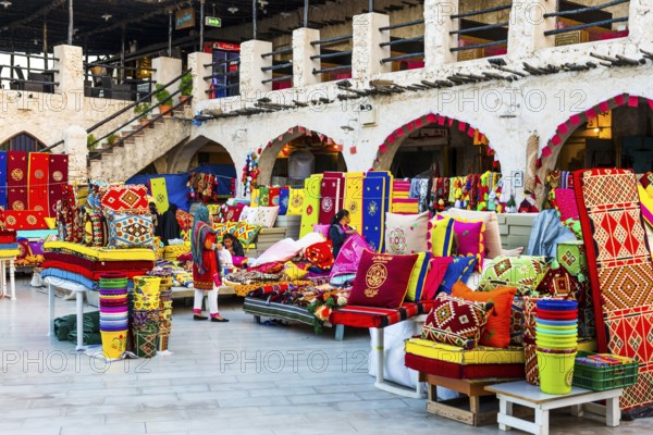 Marketplace with carpet sale in Souq Waqif in Doha, Muslim, Islam, Arabic, Orient, oriental,