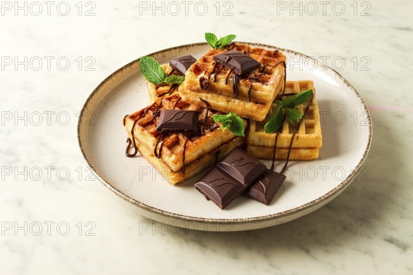 Viennese waffles, with chocolate, breakfast, on a beige background, no people, selective focus,