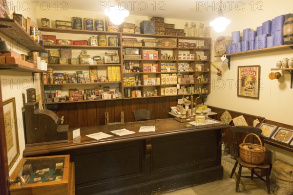 Old Victorian Edwardian shop interior at Radstock museum, Somerset, England, UK