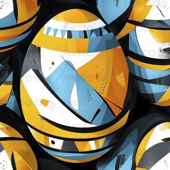 Illustration of an abstract Easter egg design with geometric patterns, bold colors, and a mix of