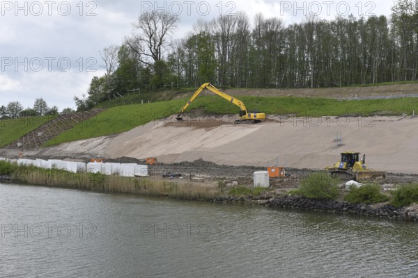 Dredging work for canal widening at the Kiel Canal construction site, Kiel Canal,
