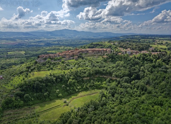 Aerial view of the landscape around Monteleone d'Orvieto, an Italian municipality in the province