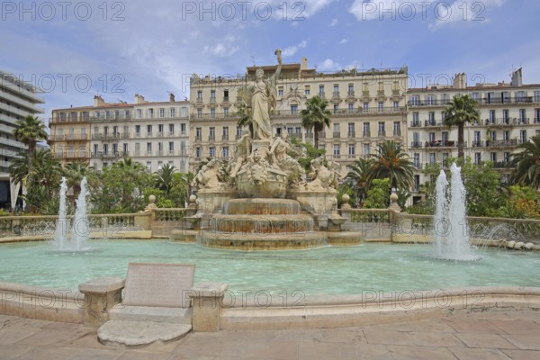 Fontaine de la Fédération built in 1890, palm trees and Grand Hotel, fountain, fountain, water