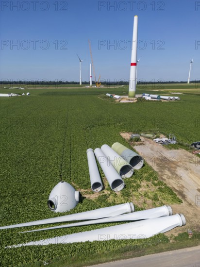Repowering, dismantled Enercon E-58 wind turbine in a wind farm near Issum, 9 older wind turbines