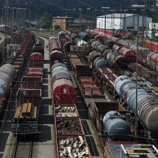Train formation yard in the Vorhalle district, marshalling yard, goods trains, Hagen, Ruhr area,