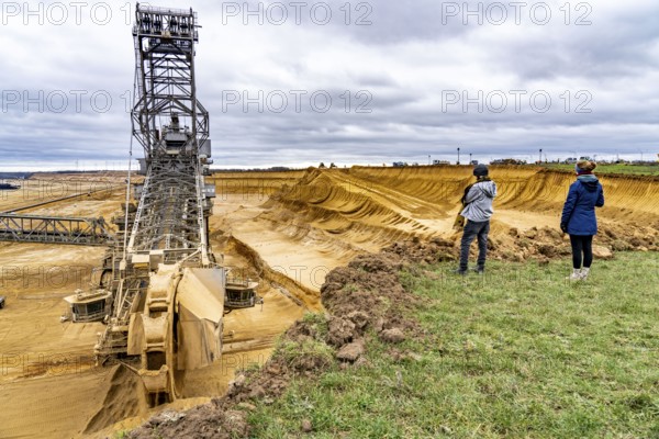 Opencast lignite mine Garzweiler 2, bucket wheel excavator 261 excavating the surface, near the