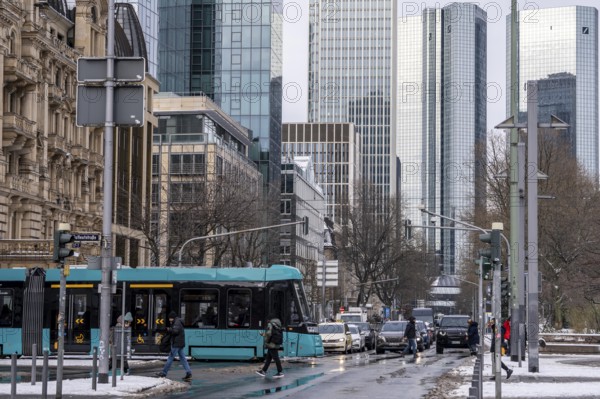 Winter in the city, Gallusanlage street, Frankfurt, Hesse, Germany, Europe