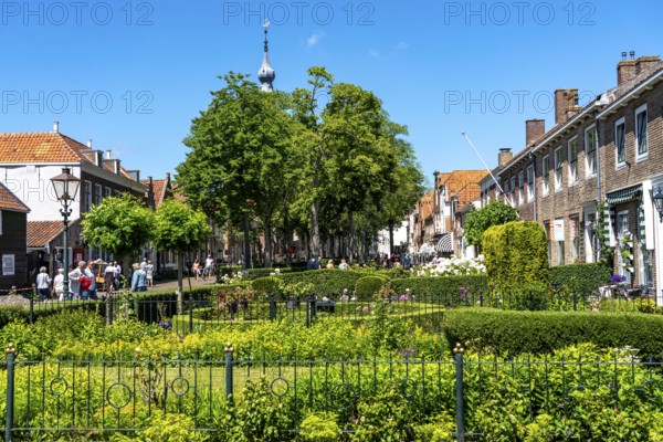 The town of Veere, province of Zeeland, the old town hall, market square, cafés and shops, gardens