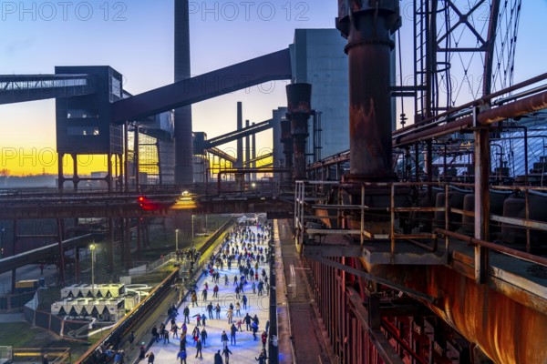 Ice rink at the Zollverein coking plant, Zollverein World Heritage Site, Essen, Germany, Europe